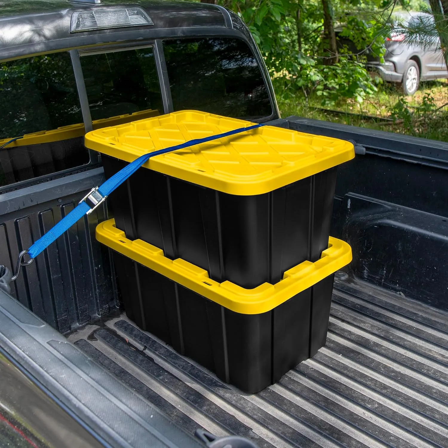 Sterilite 6-Pack Stackable Storage Bins, Heavy Duty Totes w/ Lids, 17 Gallon, Black/Yellow
