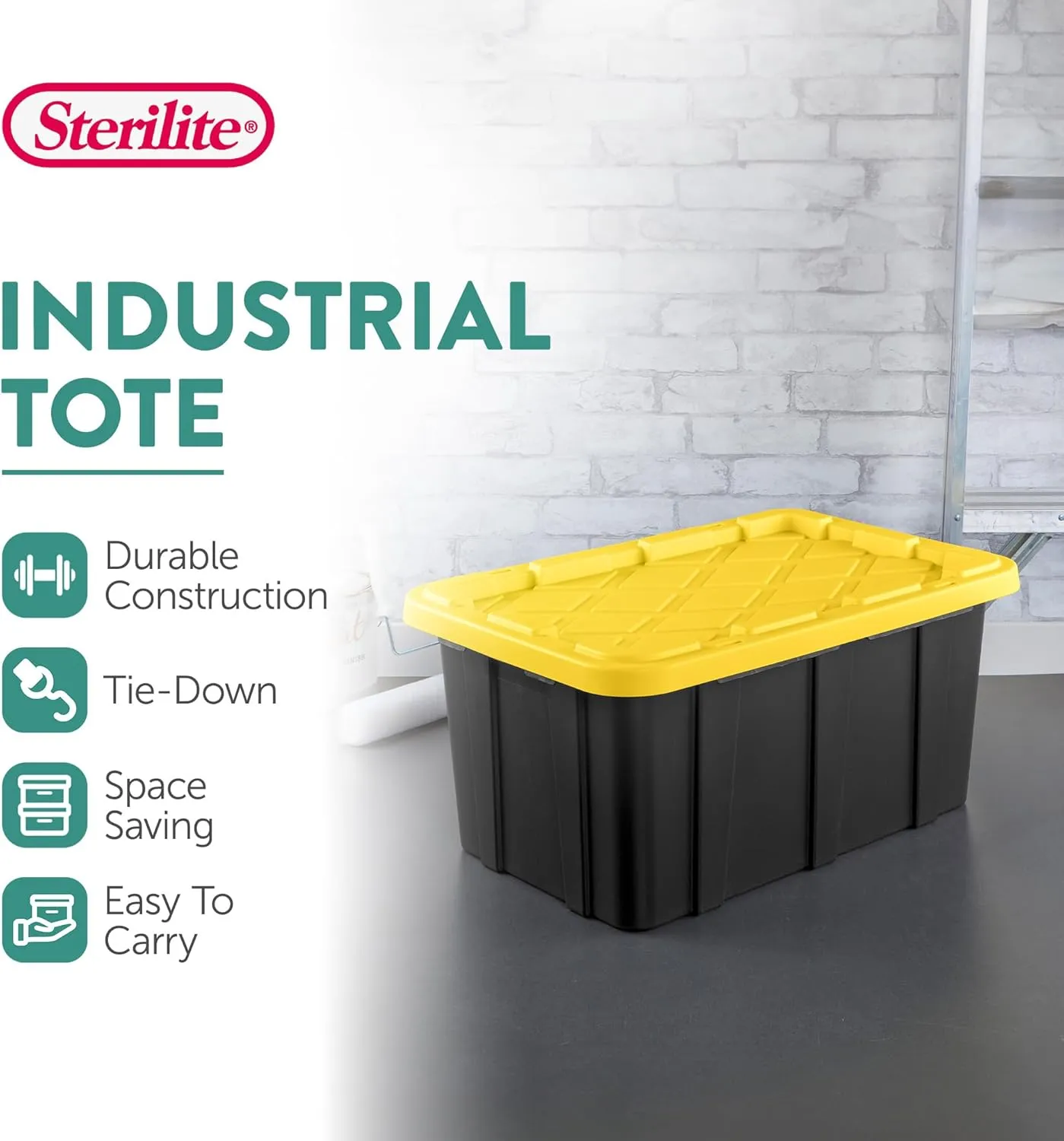 Sterilite 6-Pack Stackable Storage Bins, Heavy Duty Totes w/ Lids, 17 Gallon, Black/Yellow