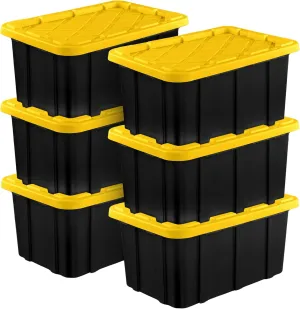 Sterilite 6-Pack Stackable Storage Bins, Heavy Duty Totes w/ Lids, 17 Gallon, Black/Yellow