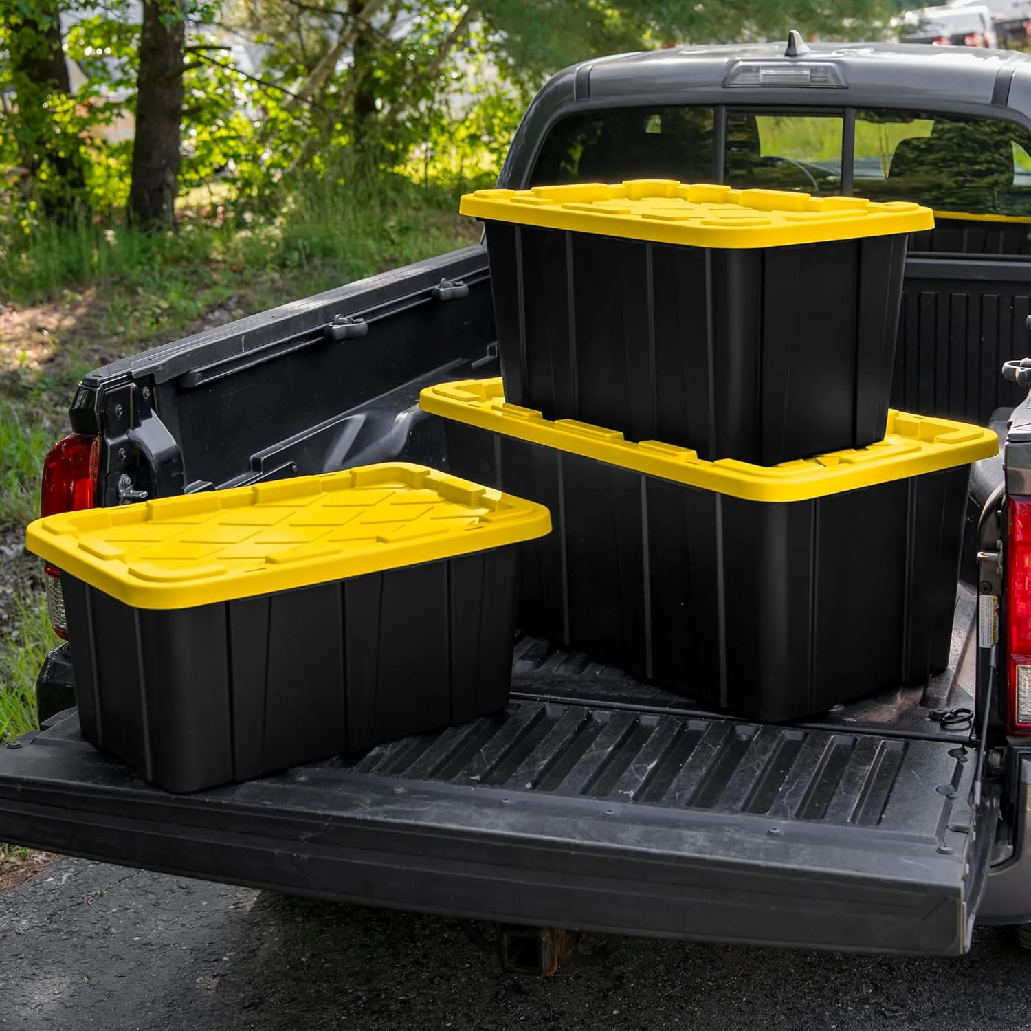 Sterilite 6-Pack Stackable Storage Bins, Heavy Duty Totes w/ Lids, 17 Gallon, Black/Yellow