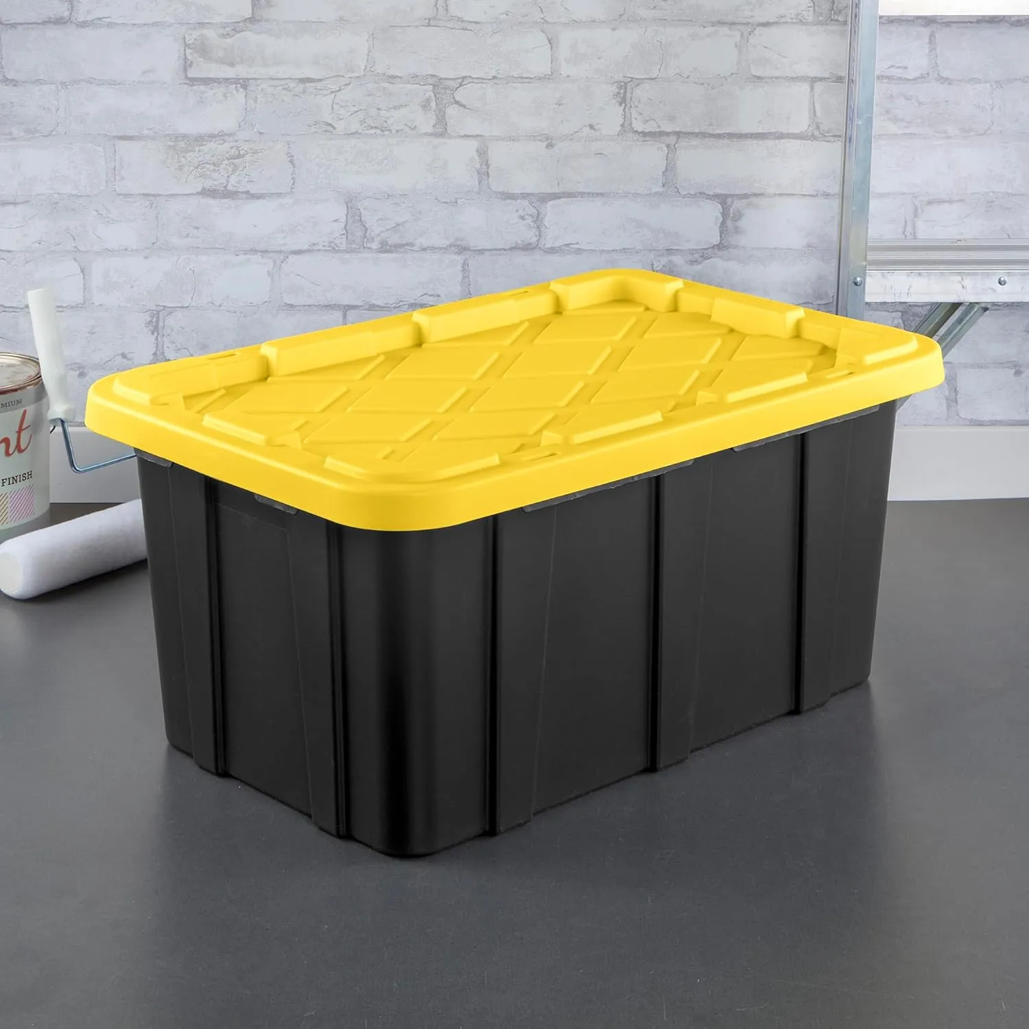 Sterilite 6-Pack Stackable Storage Bins, Heavy Duty Totes w/ Lids, 17 Gallon, Black/Yellow