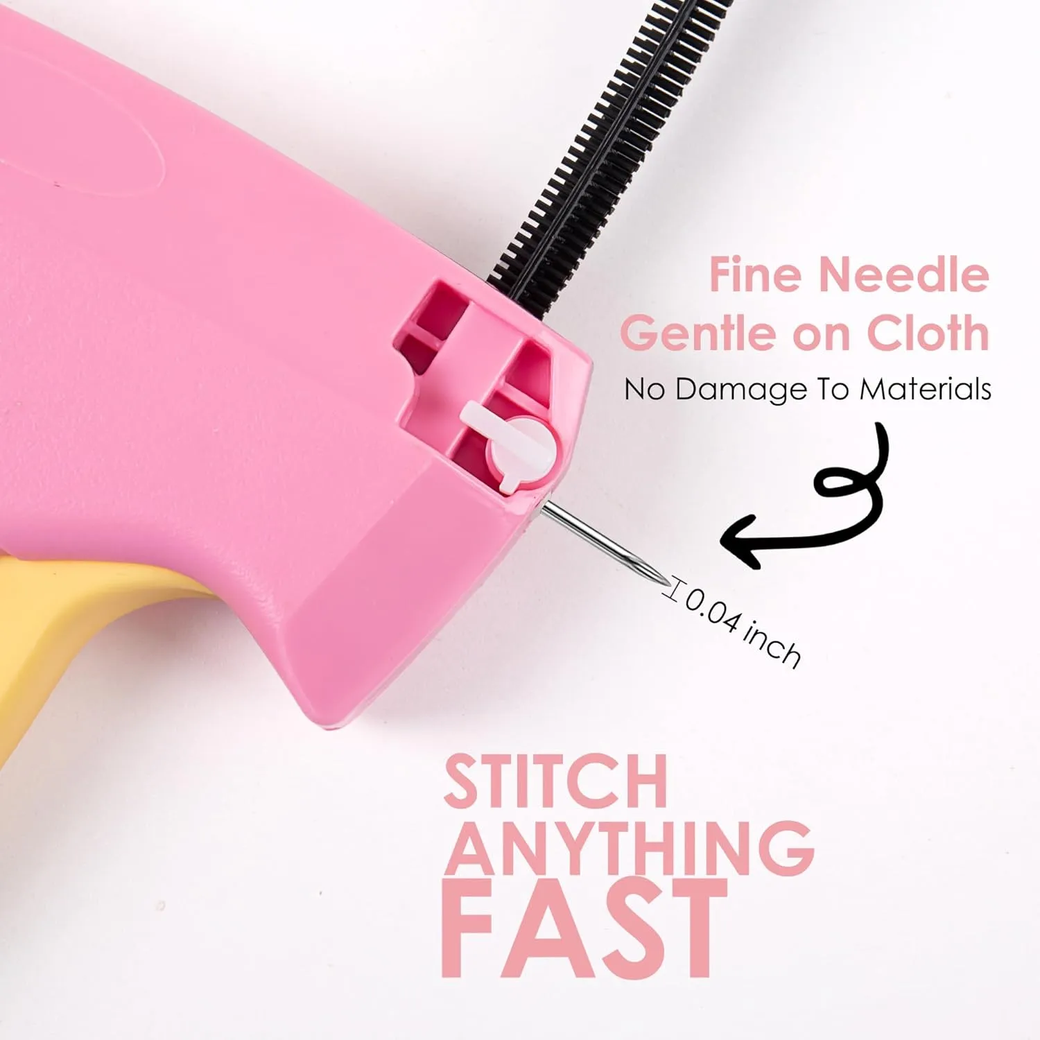 Stitch Gun for Clothes - Handheld Stitch Gun Quick Clothing Fixer - Mini Sewing Micro Tagging Gun - Includes 6 Needle, 1000 Black Fasteners & 1000 White Fasteners (Pink-Yellow)
