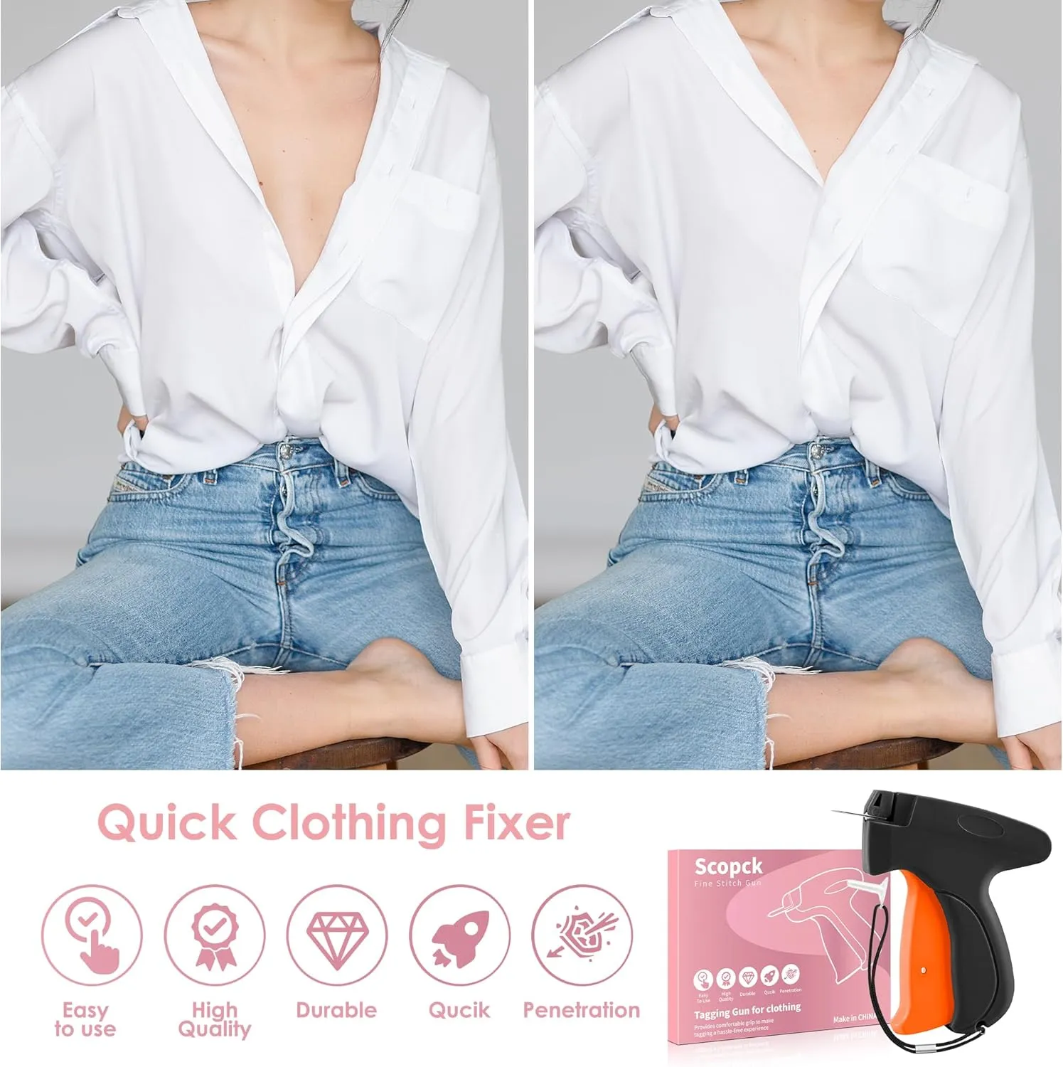 Stitch Gun for Clothes - Handheld Stitch Gun Quick Clothing Fixer - Tagging Gun - Includes 6 Needle, 1000 Black Fasteners & 1000 White Fasteners (Black/Orange)