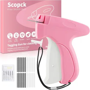 Stitch Gun for Clothes - Handheld Stitch Tag Gun Quick Clothing Fixer - Tagging Gun - Sewing Kit Includes 6 Needle, 1000 Black Fasteners & 1000 White Fasteners (Pink)