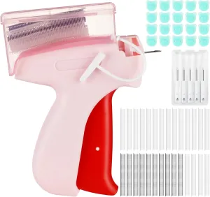 Stitch Gun for Clothes, Handheld Tag Gun Clothing Fixer Kit with 5 Extra Needles,Bear Buckles & 1000 Black Fasteners & 2000 White Fasteners for Hats, Socks & Garments (Pink)