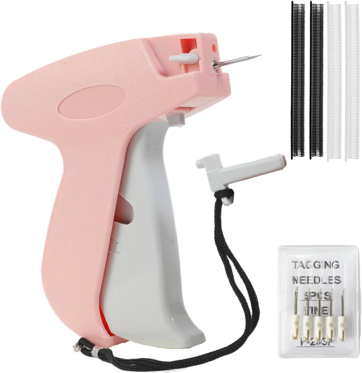 Stitch Gun for Clothes - Mini Stitch Gun Refills -Tagging Gun for Clothing - Sewing Kit Includes 6 Needles 1000 Black Fasteners and 1000 White Fasteners （Pink）