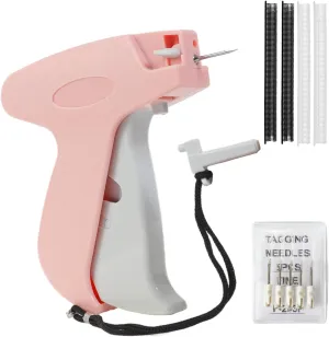 Stitch Gun for Clothes - Mini Stitch Gun Refills -Tagging Gun for Clothing - Sewing Kit Includes 6 Needles 1000 Black Fasteners and 1000 White Fasteners （Pink）