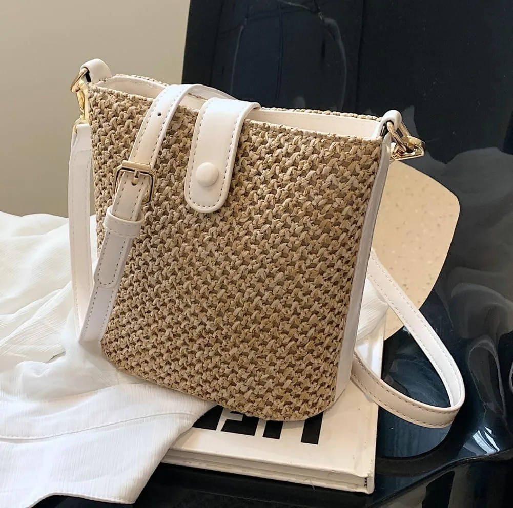 Straw Beach Bags For Women Rattan Purse Summer Straw Cross-body Bag Raffia Handbag Purses Shoulder Bag Small Bucket Bag 2025