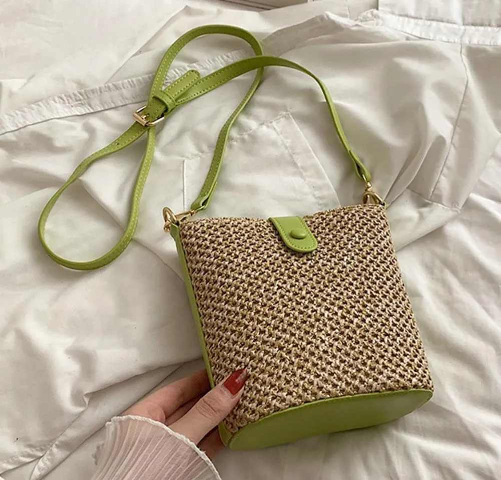Straw Beach Bags For Women Rattan Purse Summer Straw Cross-body Bag Raffia Handbag Purses Shoulder Bag Small Bucket Bag 2025