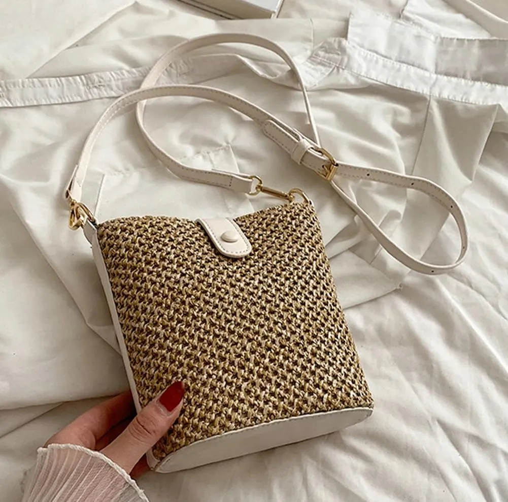 Straw Beach Bags For Women Rattan Purse Summer Straw Cross-body Bag Raffia Handbag Purses Shoulder Bag Small Bucket Bag 2025
