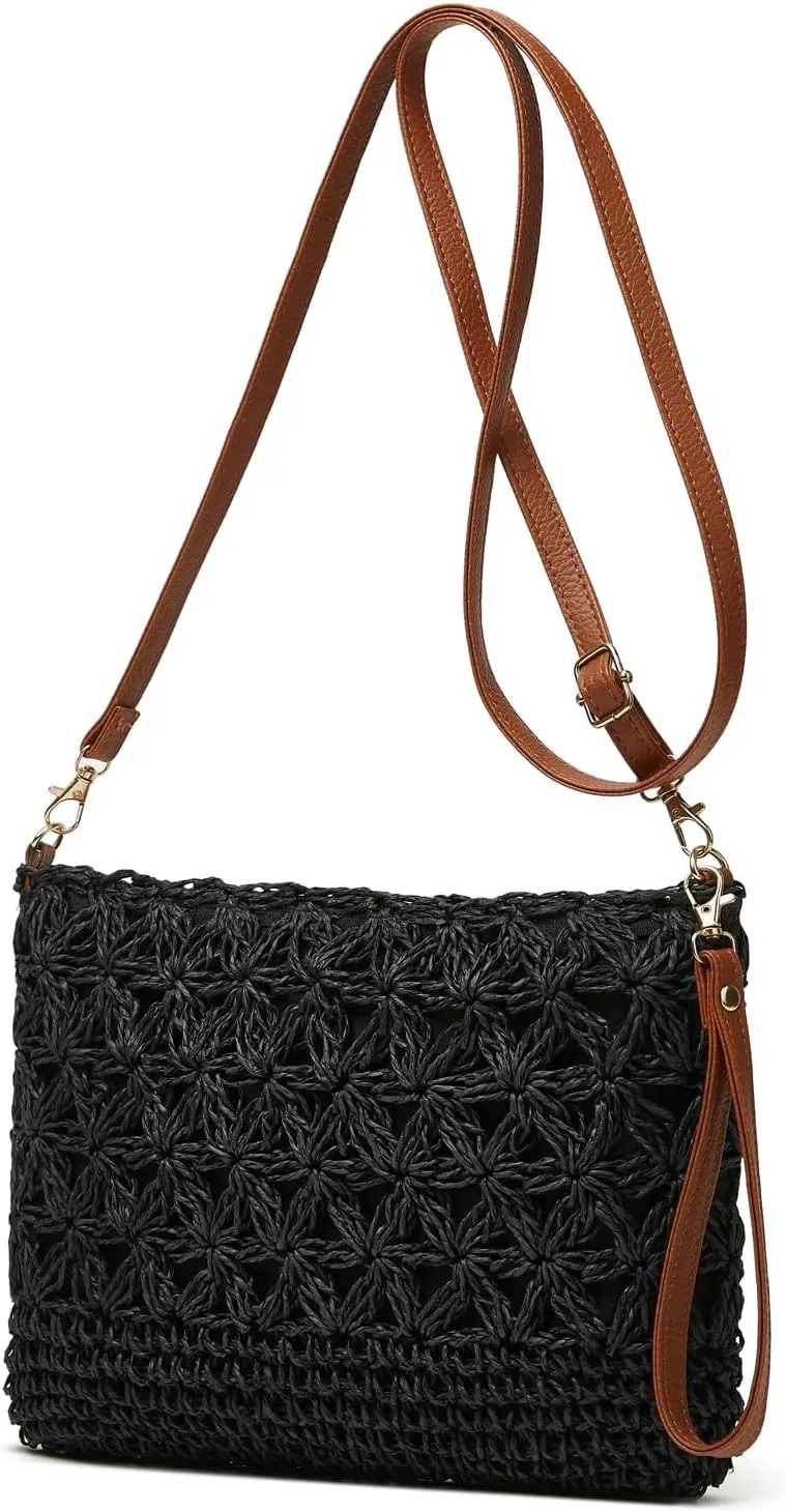 Straw Beach Bags For Women Rattan Purses Summer Straw Handwoven Bag Raffia Handbag Shoulder Bag Cross-body Square Bag