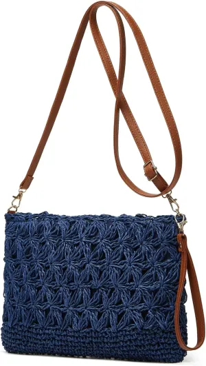 Straw Beach Bags For Women Rattan Purses Summer Straw Handwoven Bag Raffia Handbag Shoulder Bag Cross-body Square Bag