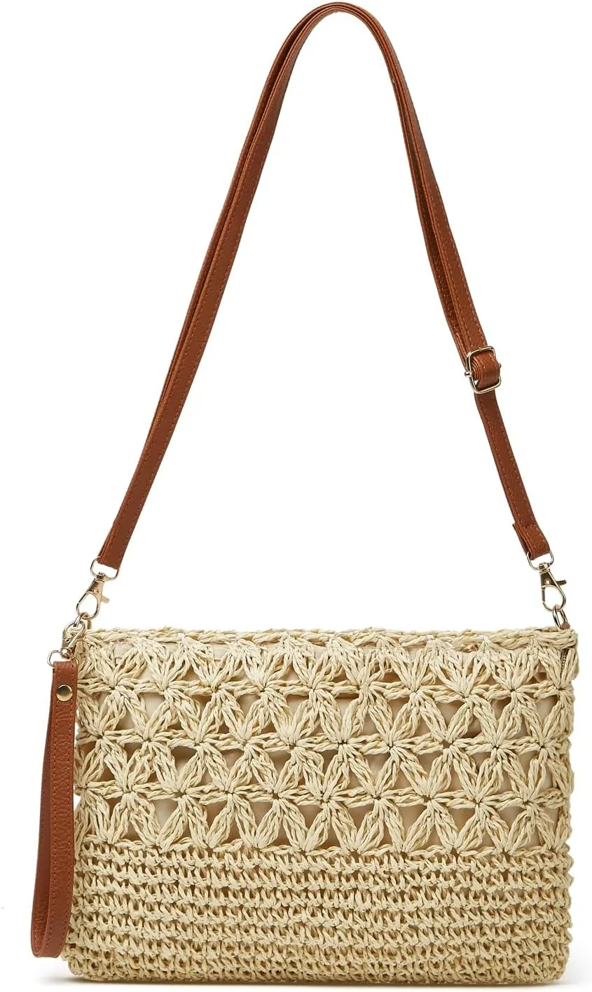 Straw Beach Bags For Women Rattan Purses Summer Straw Handwoven Bag Raffia Handbag Shoulder Bag Cross-body Square Bag