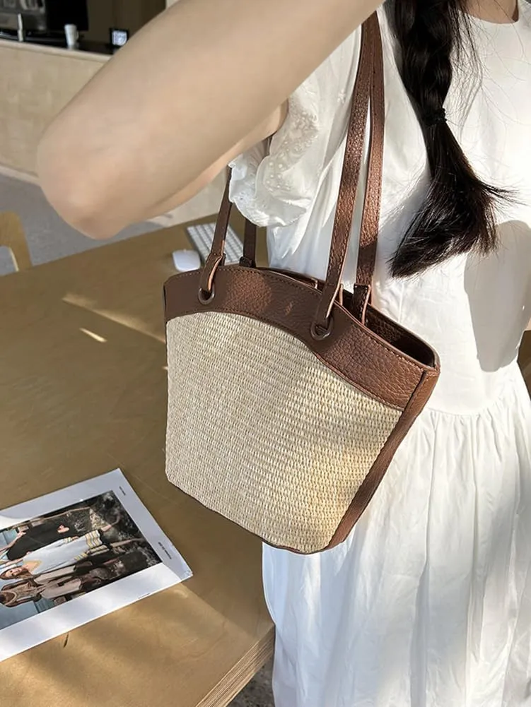 Straw Beach Bags For Women Small Straw Tote Bag Rattan Purse Summer Straw Handmade Bag Raffia Handbag Purse Shoulder Bag 2024