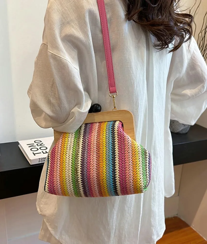 Straw Beach Bags For Women Summer Straw Cross-body Bag Raffia Handbag Pearls Purses Shoulder Bag Shell Shaped Bag 2025