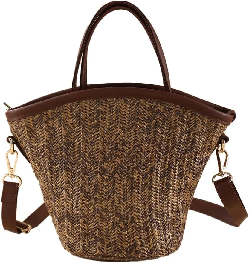 Straw Beach Bags for Women Woven Crossbody Bags Handmade Tote Bag Raffia Bag Straw Purse Sling Bag Handbag Summer Vacation
