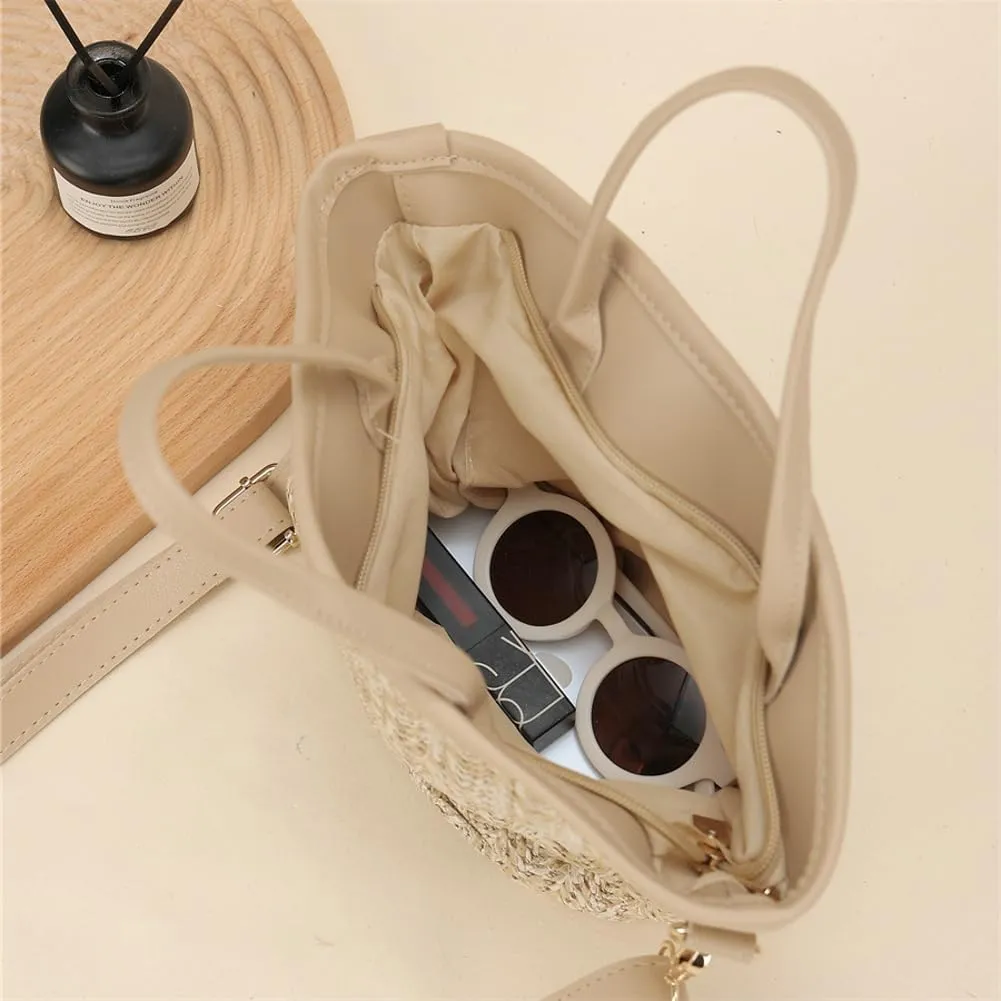 Straw Beach Bags for Women Woven Crossbody Bags Handmade Tote Bag Raffia Bag Straw Purse Sling Bag Handbag Summer Vacation