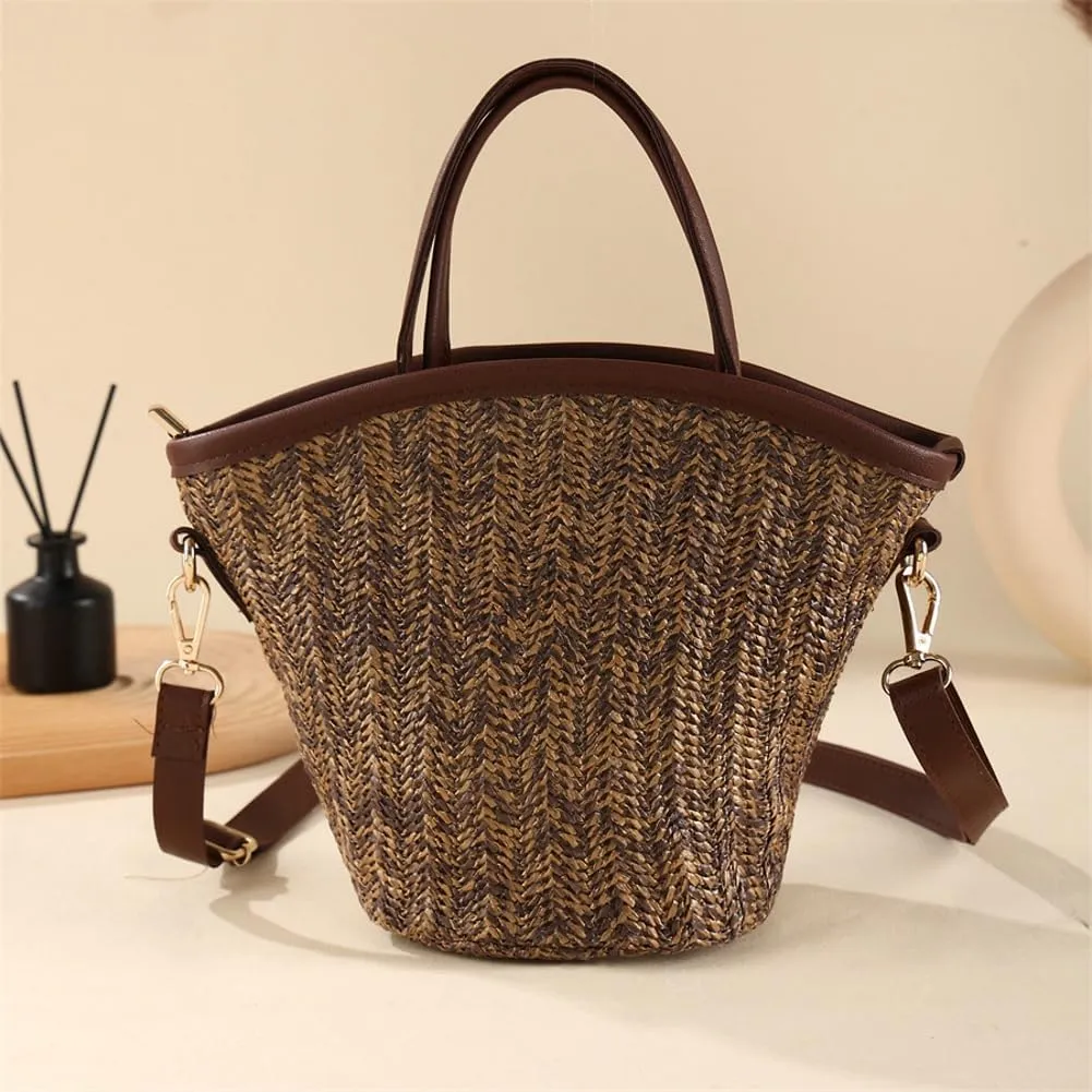 Straw Beach Bags for Women Woven Crossbody Bags Handmade Tote Bag Raffia Bag Straw Purse Sling Bag Handbag Summer Vacation