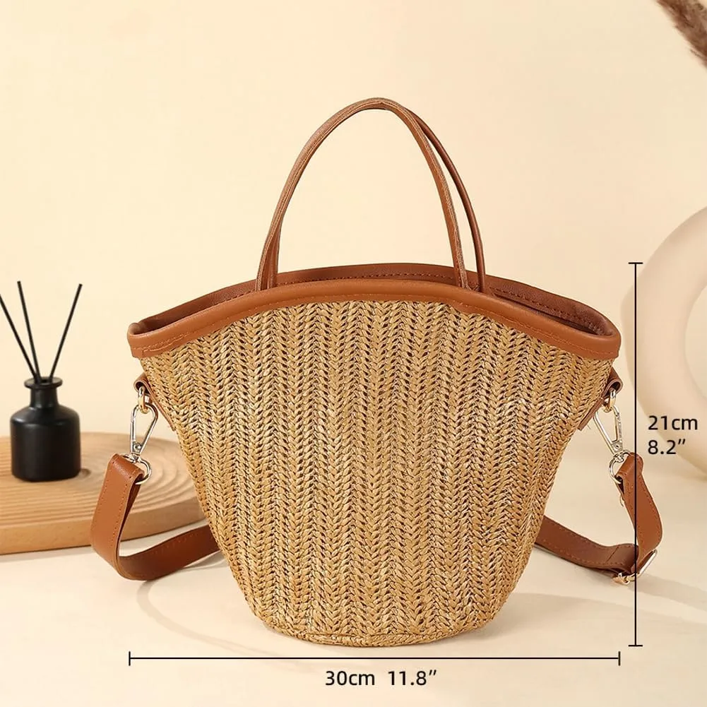 Straw Beach Bags for Women Woven Crossbody Bags Handmade Tote Bag Raffia Bag Straw Purse Sling Bag Handbag Summer Vacation