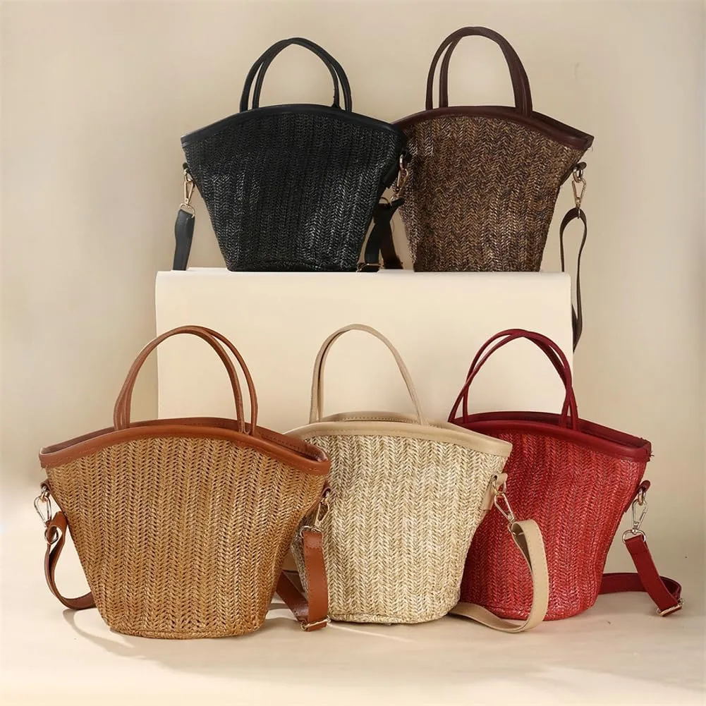 Straw Beach Bags for Women Woven Crossbody Bags Handmade Tote Bag Raffia Bag Straw Purse Sling Bag Handbag Summer Vacation