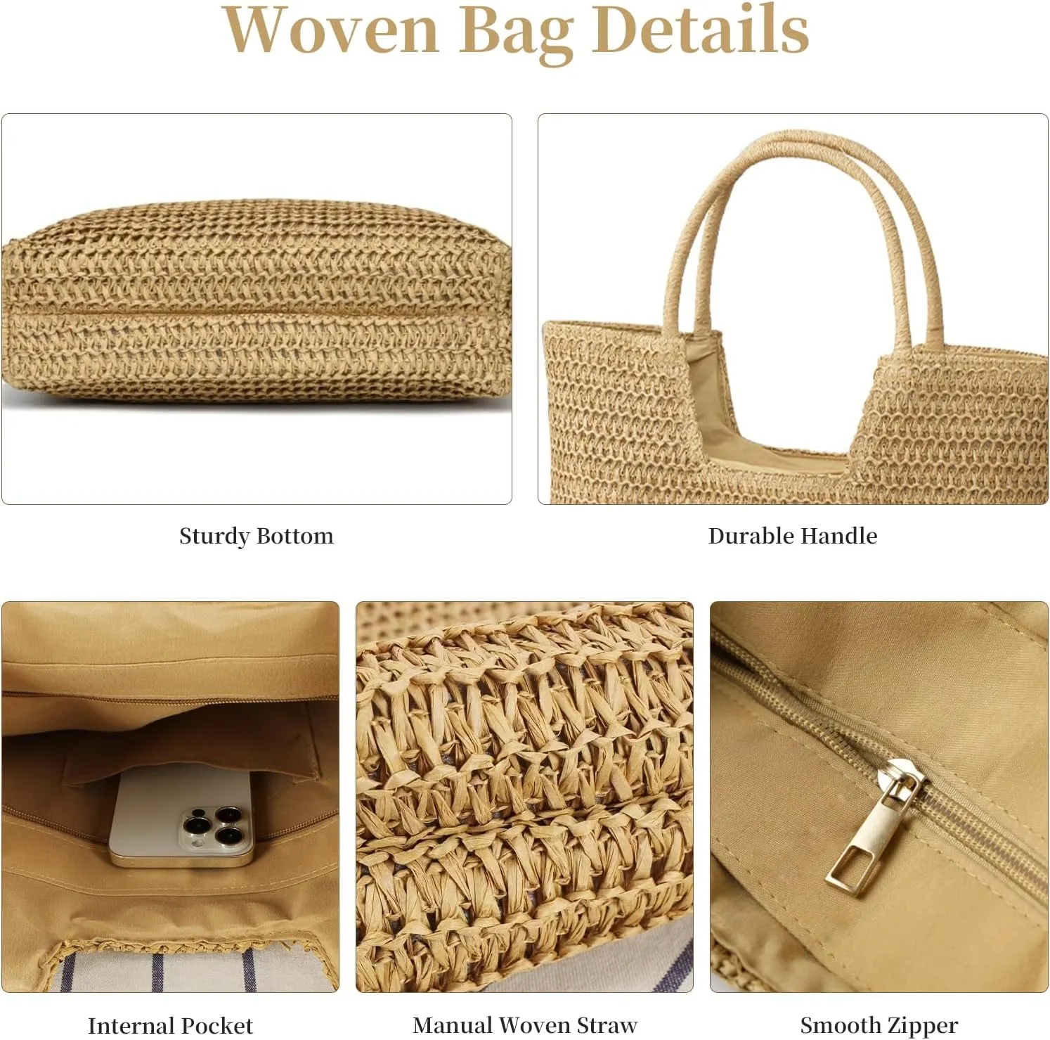 Straw Beach Bags for Women Woven Tote Bag Shoulder Handbags Summer Raffia Straw Purse Large Beach Bag for Vacation