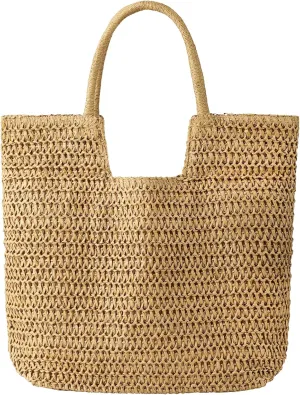 Straw Beach Bags for Women Woven Tote Bag Shoulder Handbags Summer Raffia Straw Purse Large Beach Bag for Vacation