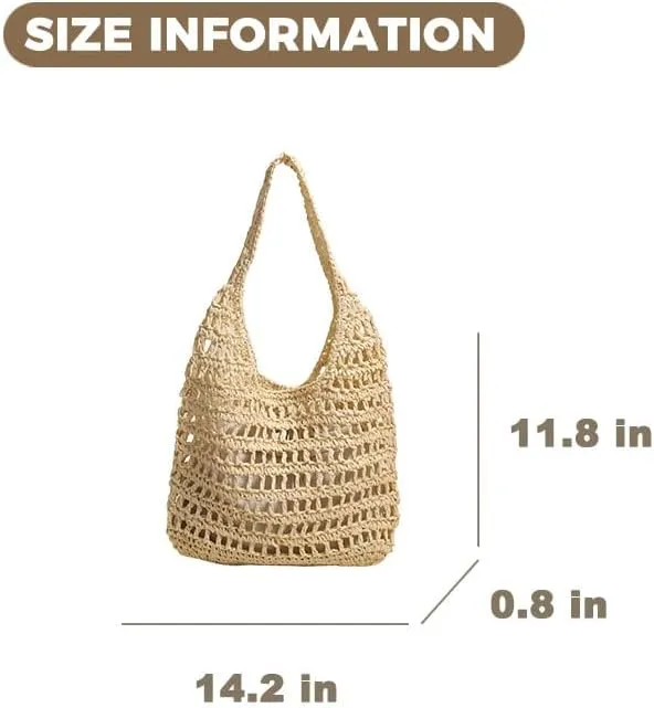 Straw Beach Vacation Tote Bags for Women Raffia Woven Crochet Boho Hobo Shoulder Bag Summer Large Mesh Handbags