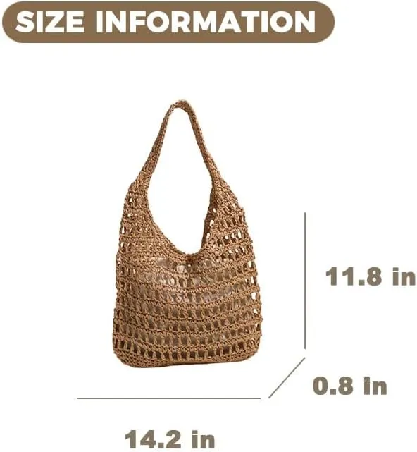 Straw Beach Vacation Tote Bags for Women Raffia Woven Crochet Boho Hobo Shoulder Bag Summer Large Mesh Handbags