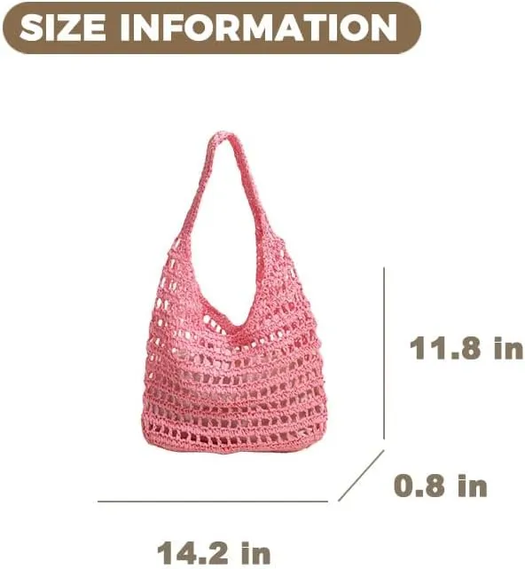 Straw Beach Vacation Tote Bags for Women Raffia Woven Crochet Boho Hobo Shoulder Bag Summer Large Mesh Handbags