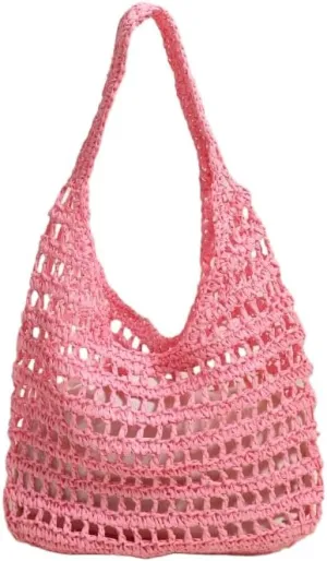 Straw Beach Vacation Tote Bags for Women Raffia Woven Crochet Boho Hobo Shoulder Bag Summer Large Mesh Handbags