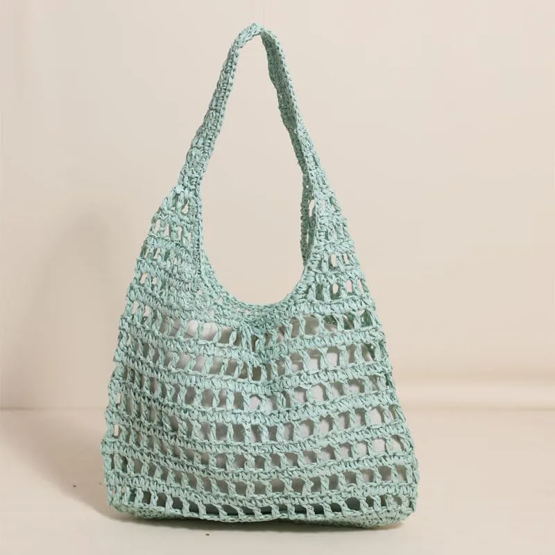 Straw Beach Vacation Tote Bags for Women Raffia Woven Crochet Boho Hobo Shoulder Bag Summer Large Mesh Handbags