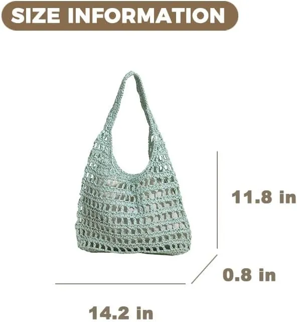 Straw Beach Vacation Tote Bags for Women Raffia Woven Crochet Boho Hobo Shoulder Bag Summer Large Mesh Handbags
