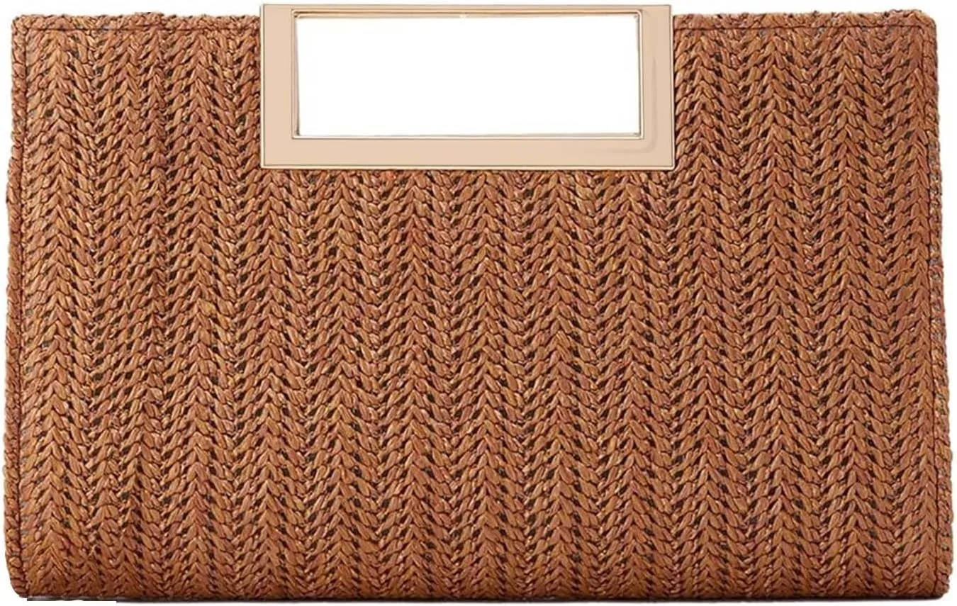 Straw Clutch for Women Summer Clutch Top Handle Straw Evening Bag Raffia Crossbody Purses Woven Beach Clutch