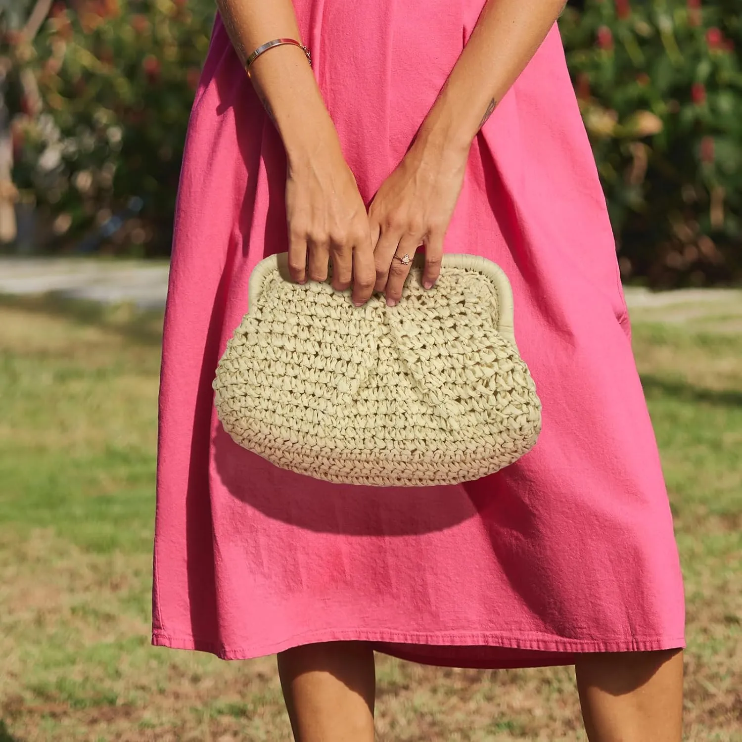 Straw Clutch Purse for Women, Cloud Dumpling Pouch, Straw Crossbody Shoulder Handbag, Summer Beach Woven Bag 2025