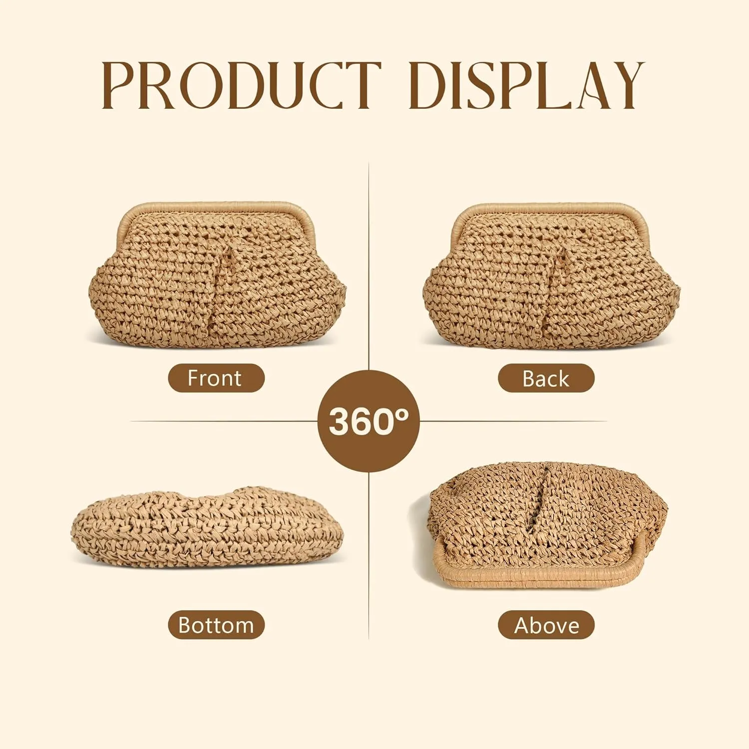 Straw Clutch Purse for Women, Cloud Dumpling Pouch, Straw Crossbody Shoulder Handbag, Summer Beach Woven Bag 2025