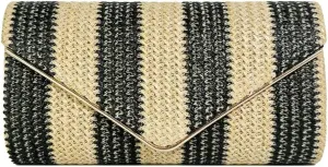 Straw Clutch Purse for Women Color-block Striped Woven Evening Bag Summer Beach Envelope Purse Crossbody Shoulder Bag