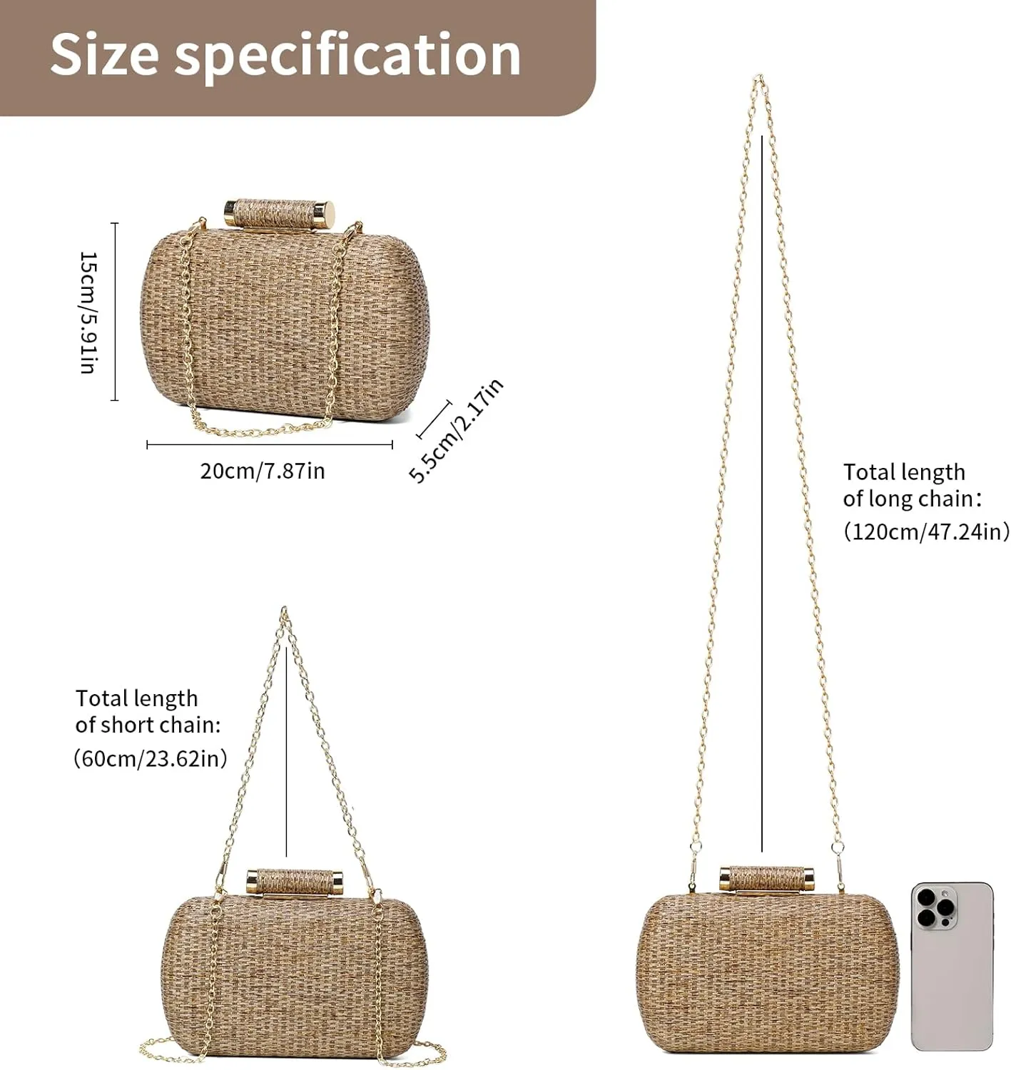 Straw Clutch Purse for Women, Hand-Woven Wicker Evening Handbag, Raffia Party Wedding Beach Bag for Summer
