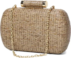 Straw Clutch Purse for Women, Hand-Woven Wicker Evening Handbag, Raffia Party Wedding Beach Bag for Summer