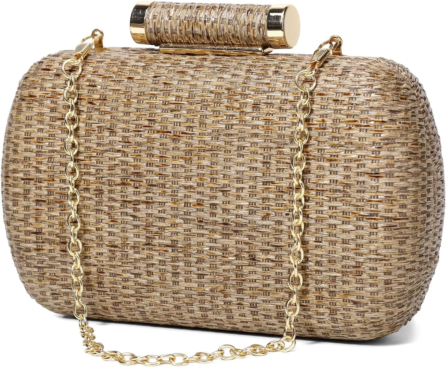 Straw Clutch Purse for Women, Hand-Woven Wicker Evening Handbag, Raffia Party Wedding Beach Bag for Summer