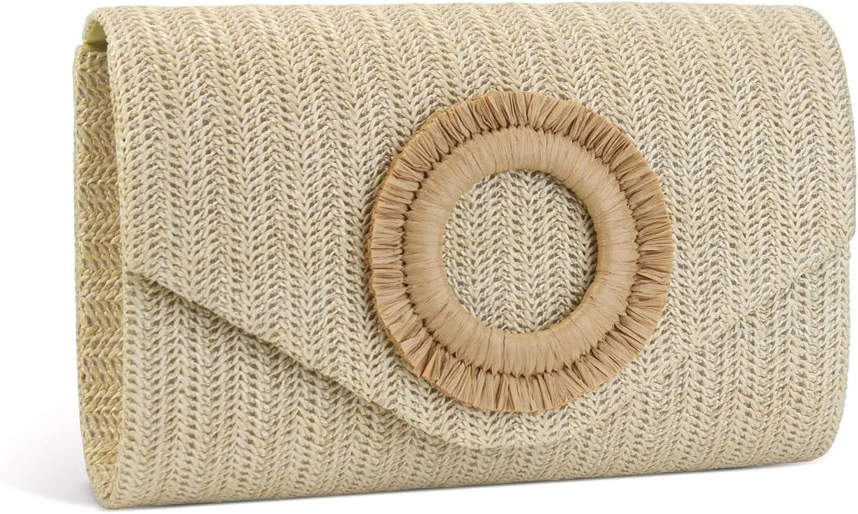 Straw Clutch Purse for Women,Summer Woven Beach Bag,Envelope Evening Handbags for Wedding Vacation Travel Party 2025