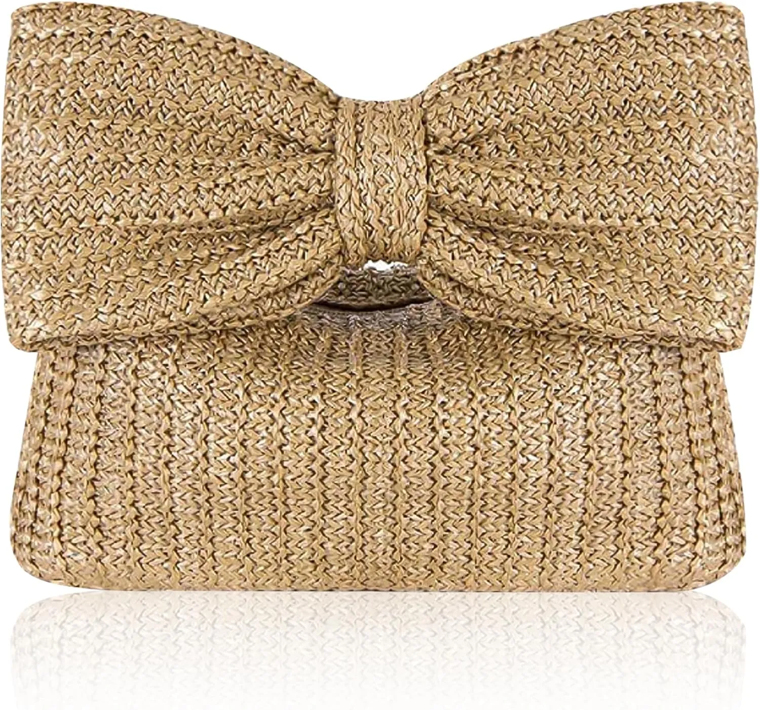 Straw Clutch Purse with Bow – Woven Raffia Handbag for Women – Summer Wedding Beach Bag