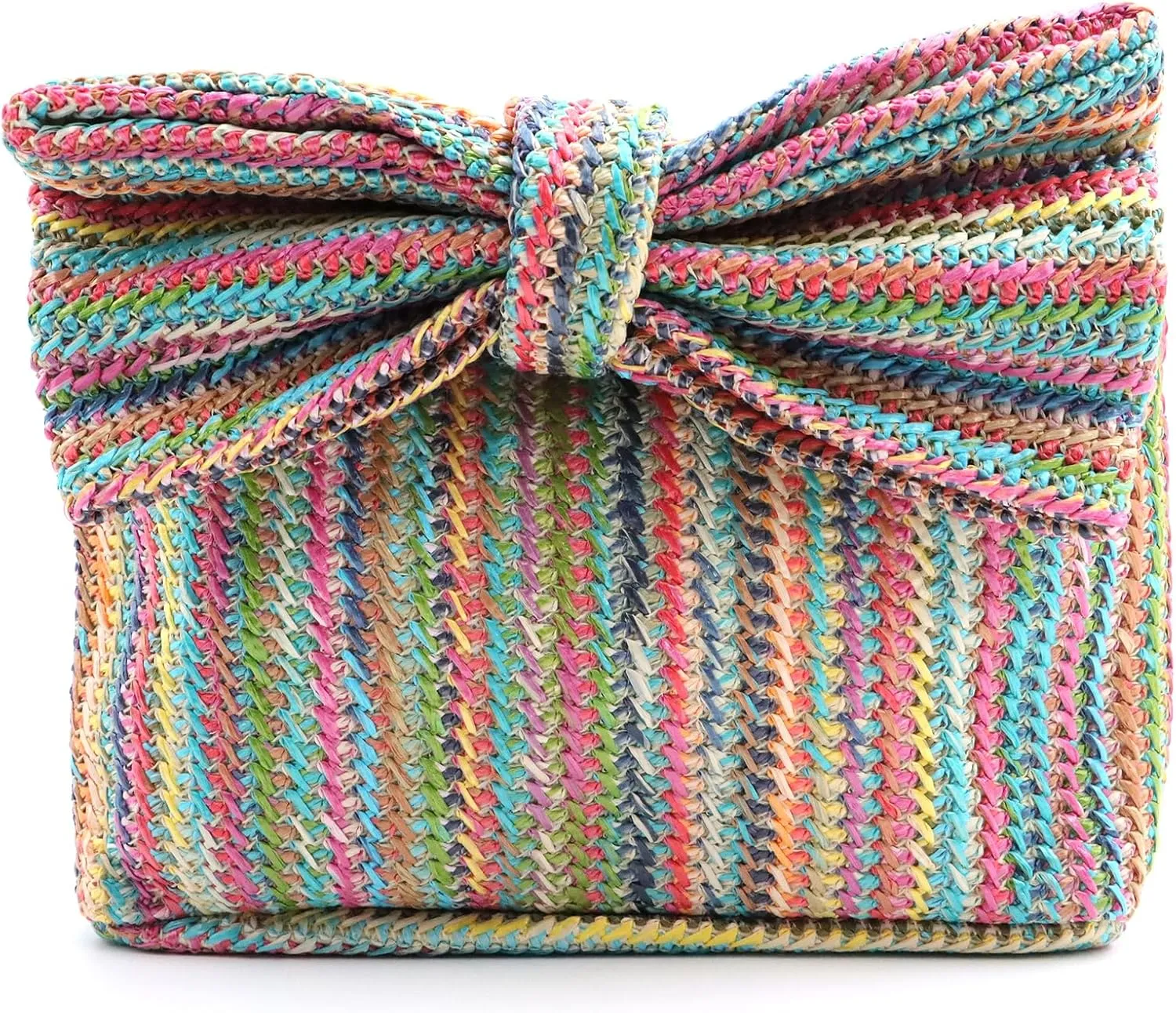 Straw Clutch Purse with Bow – Woven Raffia Handbag for Women – Summer Wedding Beach Bag