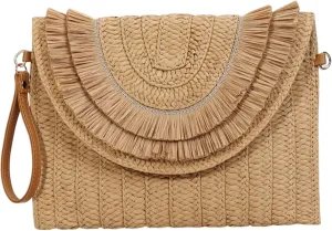 Straw Handbags Raffia Woven Bag Straw Purse Summer Beach Crossbody Bags for Women Khaki, Raffia Bags for Women