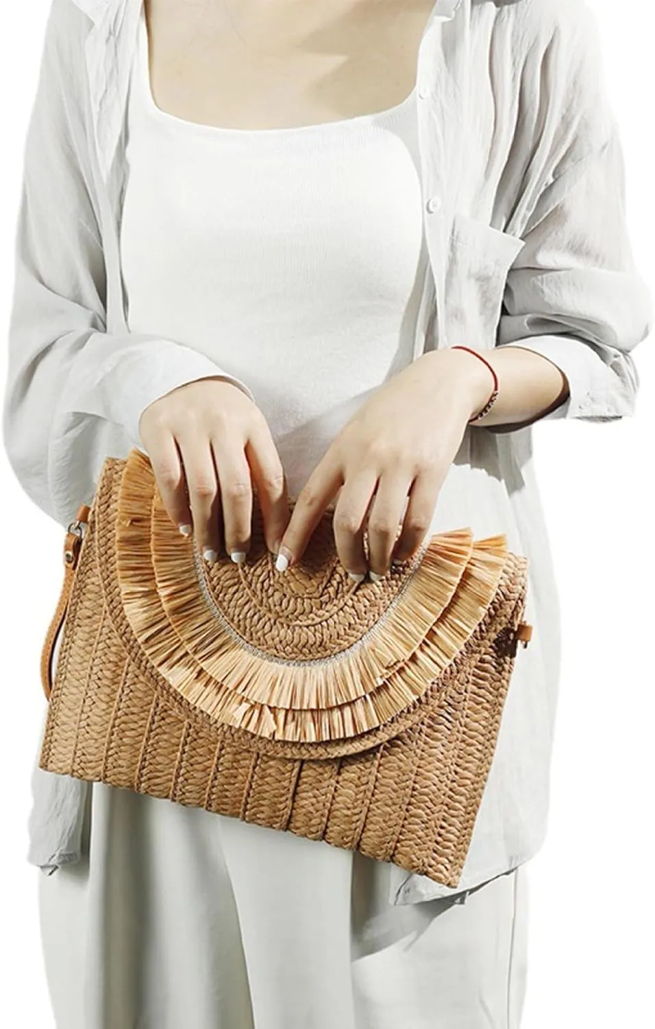 Straw Handbags Raffia Woven Bag Straw Purse Summer Beach Crossbody Bags for Women Khaki, Raffia Bags for Women