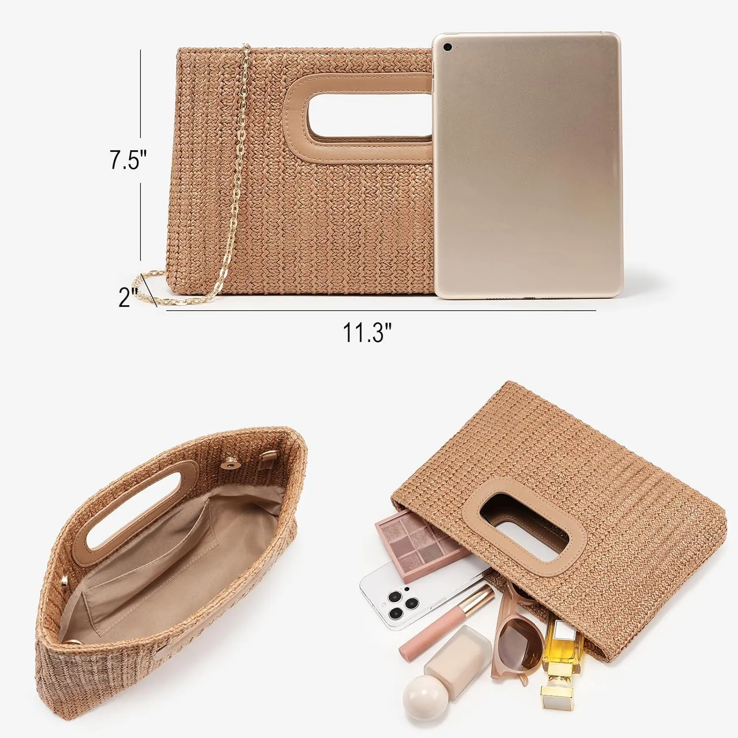 Straw Purse Top Handle Clutch Bag, Woven Beach Shoulder Crossbody Bag Raffia Handbag Raffia Summer Vacation Tote