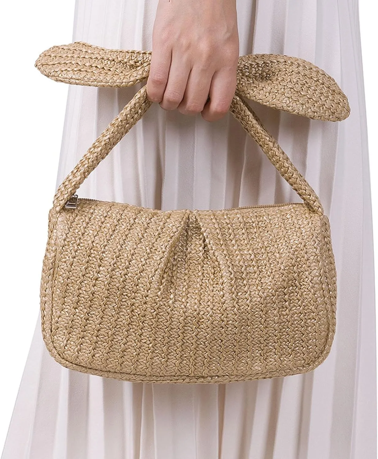 Summer Clutch Purses Women 2025 Knot Bow Top Handle Straw Crescent Handbag Vacation Beach Wallets Casual Pouch