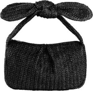 Summer Clutch Purses Women 2025 Knot Bow Top Handle Straw Crescent Handbag Vacation Beach Wallets Casual Pouch