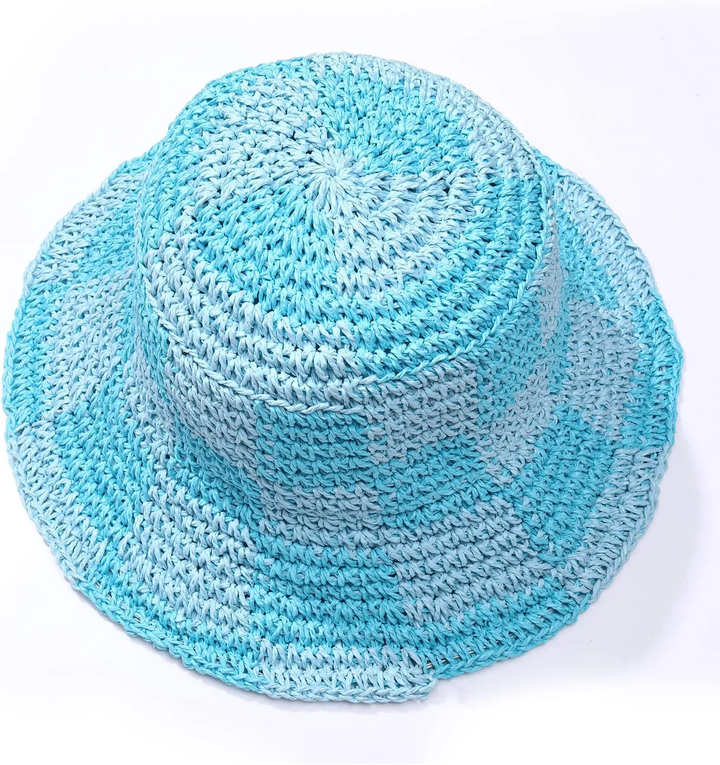Sun Hats Checkerboard Straw Bucket Hat for Women Packable Crochet Wide Brim Floppy Beach Hats Traveling Summer Accessories
