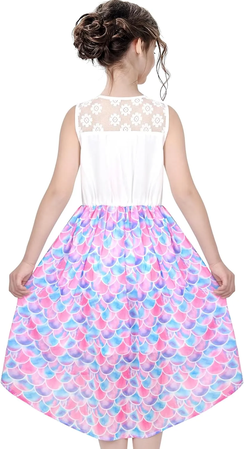 Sunny Fashion Girls Dress Chiffon Floral High-Low Tie Waist Party Princess