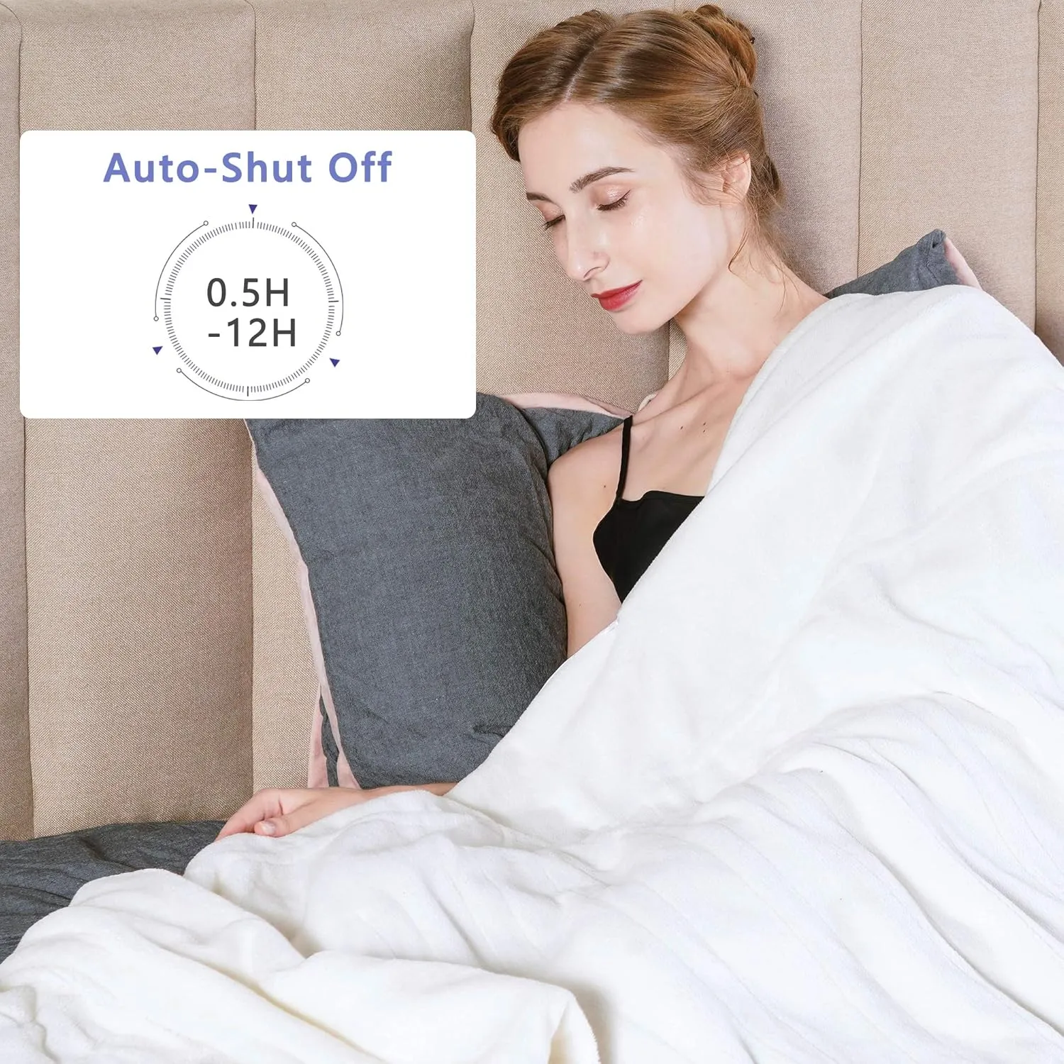 Sunvivi Heated Electric Blanket Queen Size with Dual Control, 5 Years Warranty, 10 Heat Settings, 12 Hours Auto Off, Machine Washable, ETL Certified, Overheating Protection, White